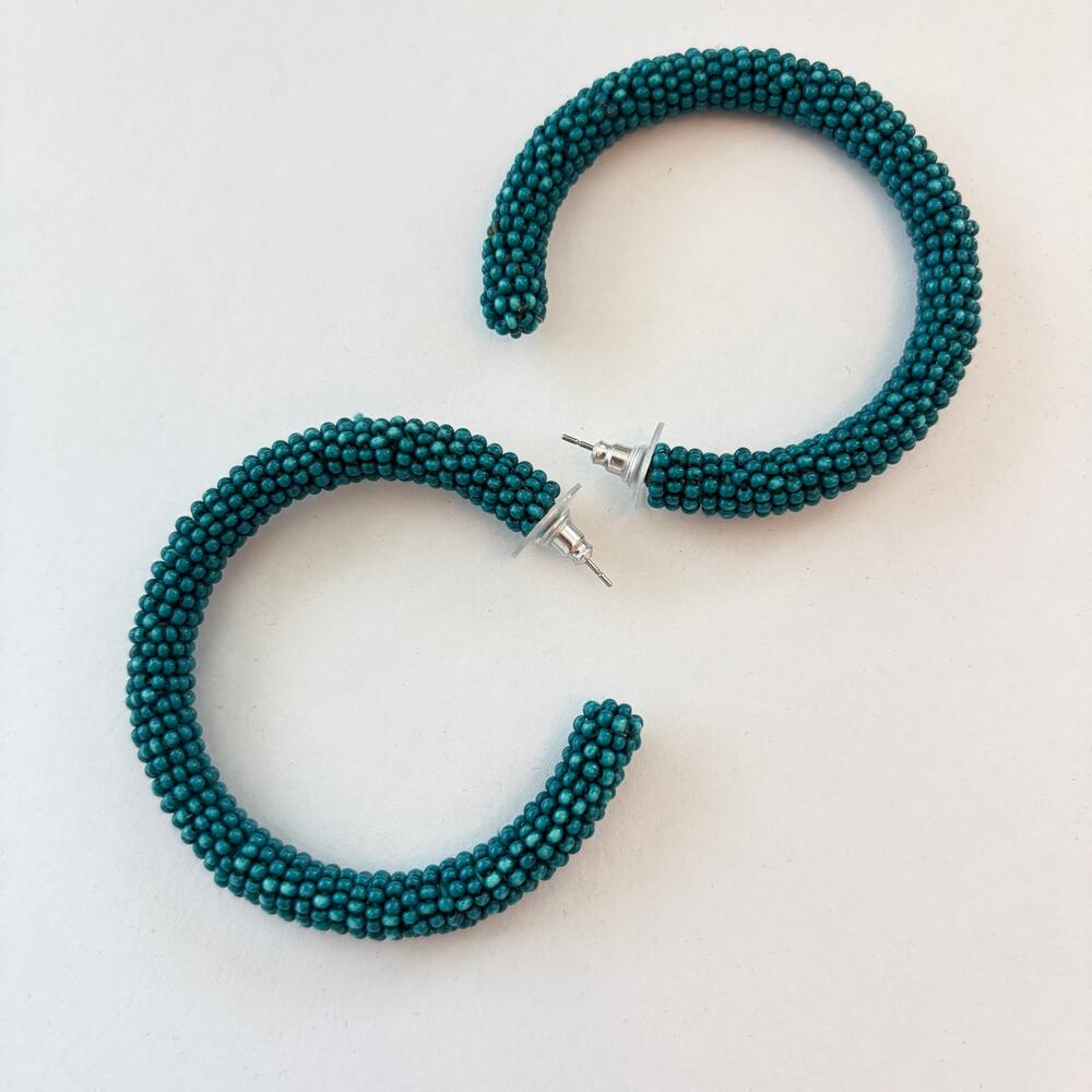 Deepa Gurnani Blue Beaded C Hoop Earrings